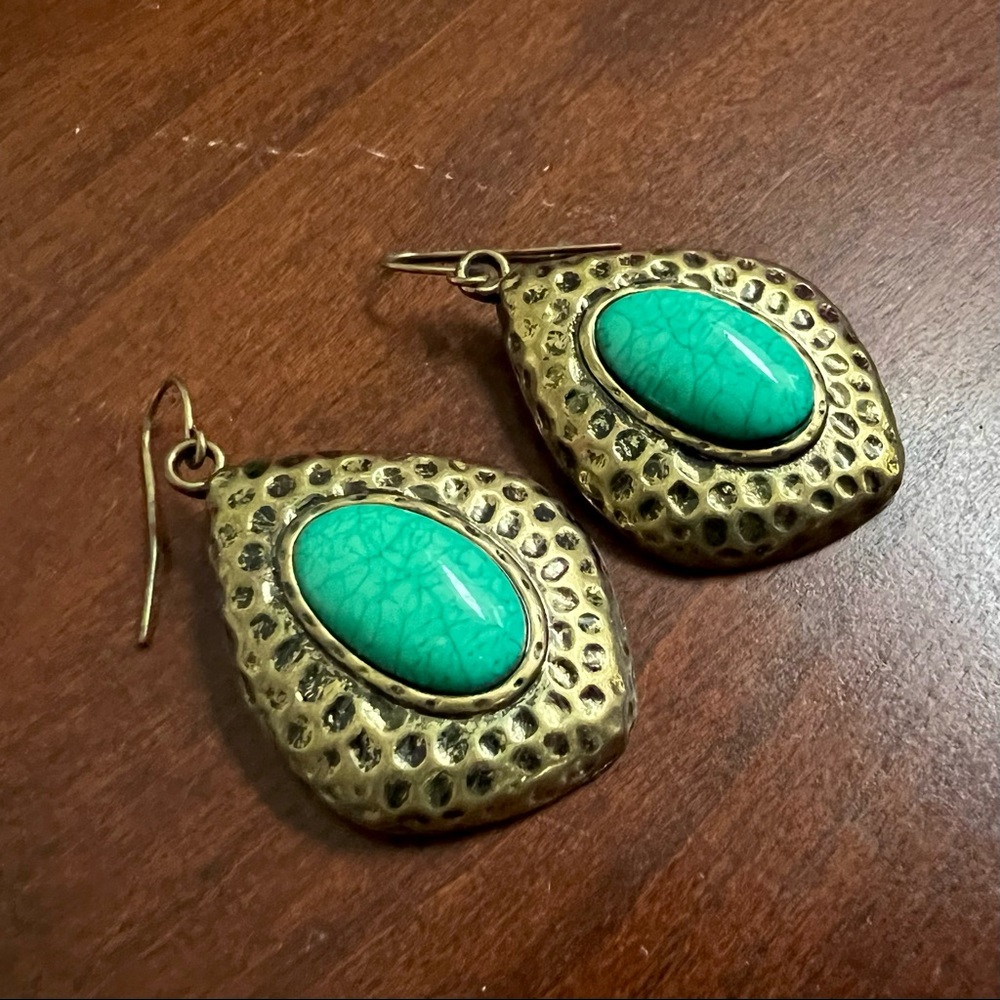 Turquoise and Bronze Pierced Dangle Earrings  er2